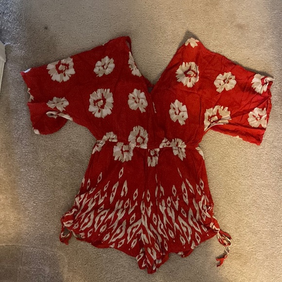 Red floral romper/swim coverup - Picture 1 of 4